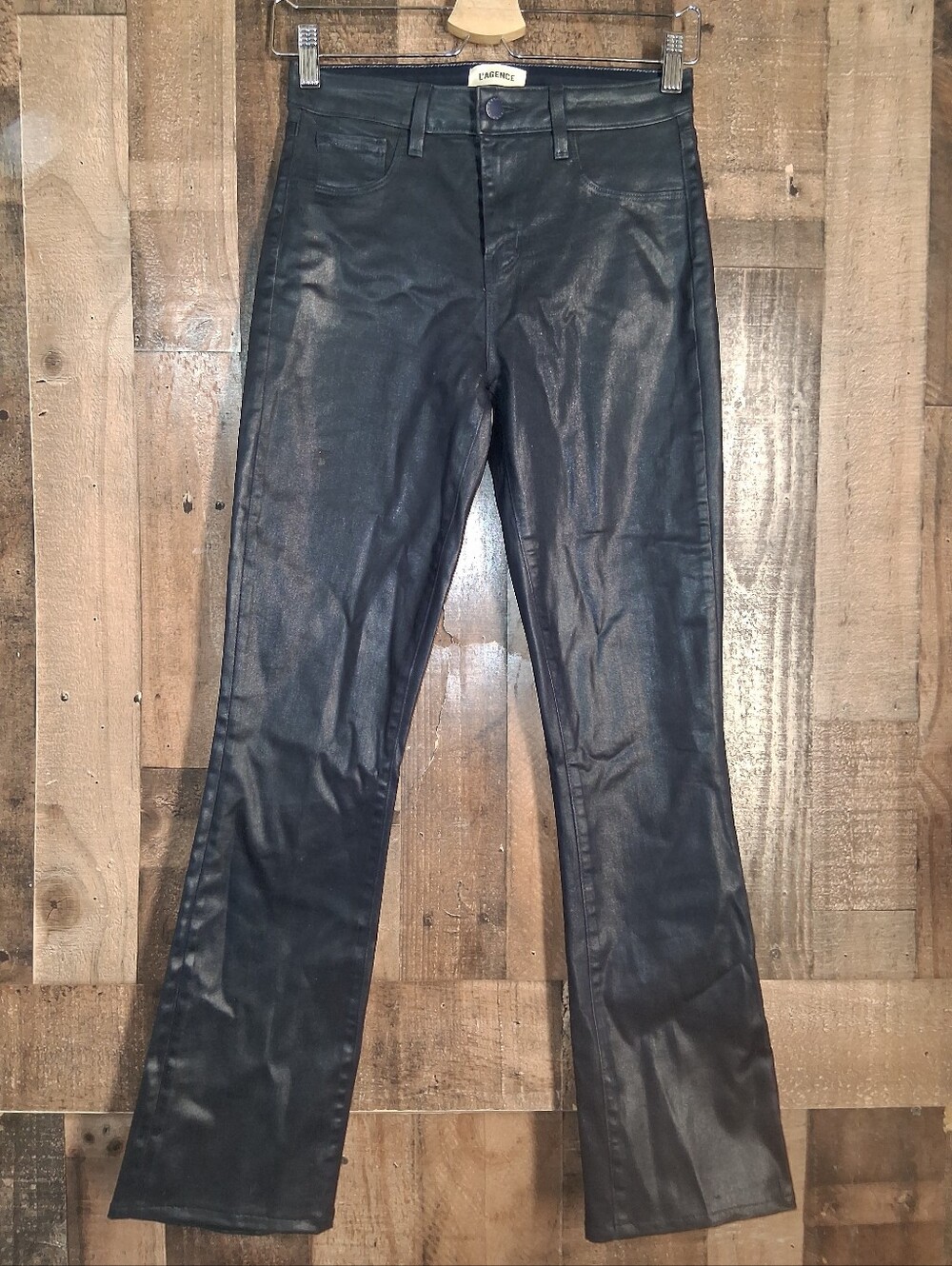 L'AGENCE Navy Blue Coated Shiny Pants Size 25